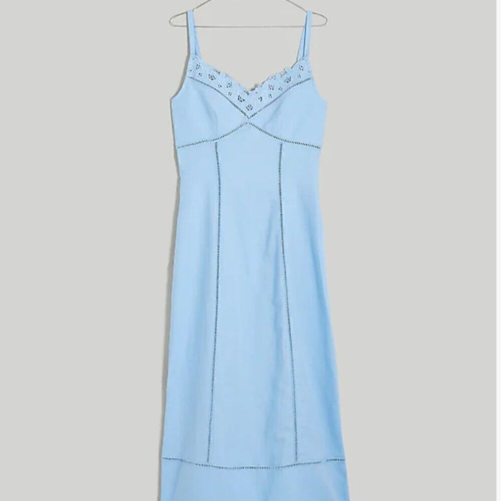 Madewell Sweetheart Midi Dress in Linen-Cotton Blend in Powder Blue NWT